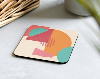 Geometric Art Deco Style Cork-Back Coaster