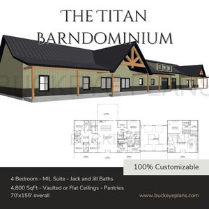 Mother In Law Suite Barndominium Floor Plan with Framing Plans and Elevations!!!