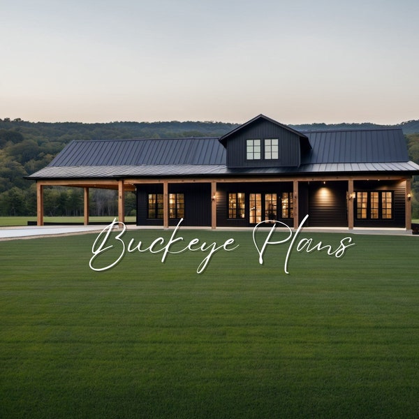 The Rustic Ridge Barndominium with a HIDDEN PANTRY and Carport - Complete Plans