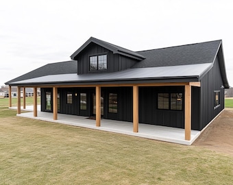 The Rustic Ridge Barndominium with a HIDDEN PANTRY and Carport - Complete Plans