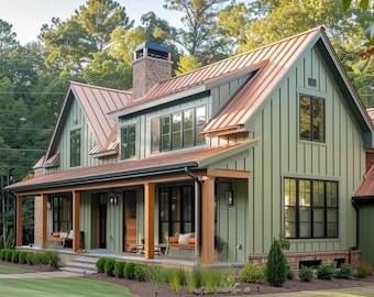 Sage Green and Copper Colored Roof! Plan SP211 - Dimensioned Floor Plans and Elevations with Window and Door Schedule