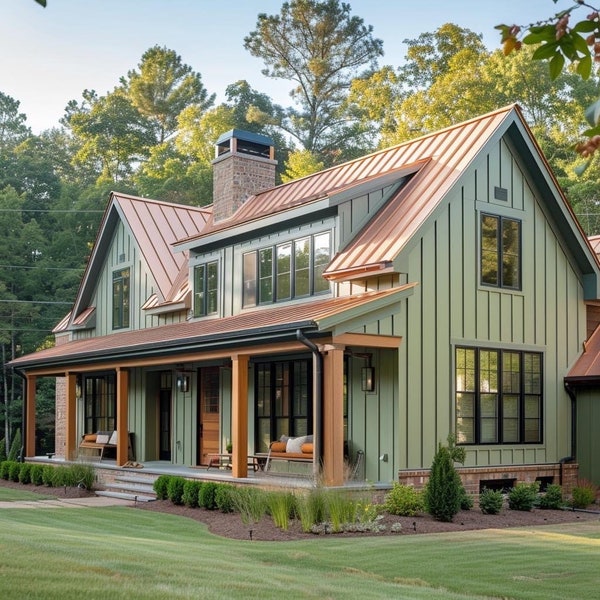 Sage Green and Copper Colored Roof! Plan SP211 - Dimensioned Floor Plans and Elevations with Window and Door Schedule