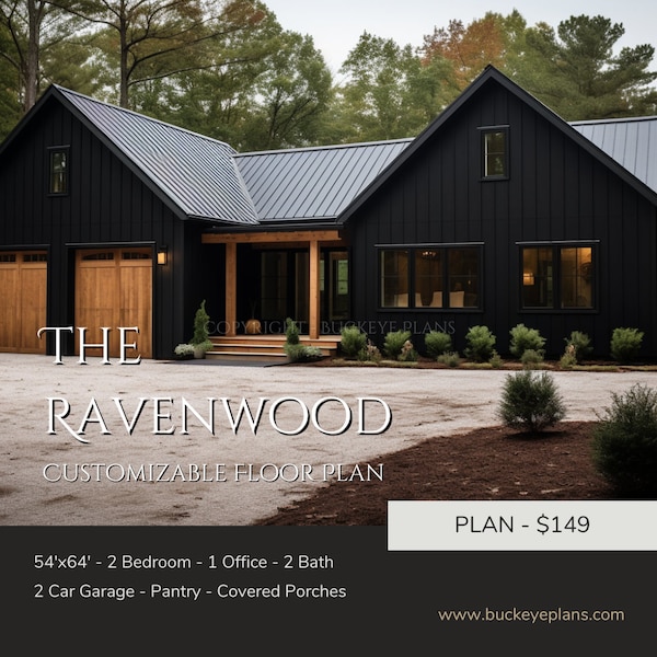 The Ravenwood House Plan 2 Bedroom - Customizable Plan - Floor Plan - Stick Frame Walls