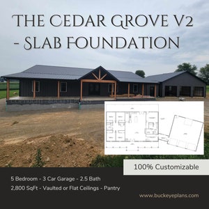 The Cedar Grove 5 Bedroom Barndominium on SLAB FOUNDATION - FULL Plans - Floor Plans - Barndominium