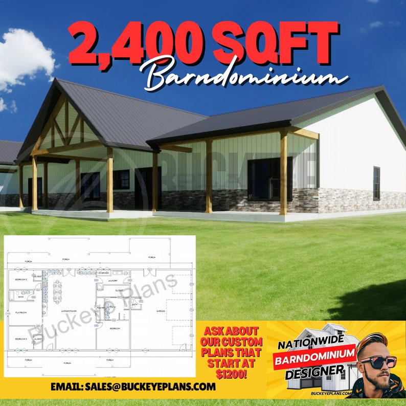Spacious 2400 Sq Ft Barndominium Plan With MATERIAL LIST Dog Wash