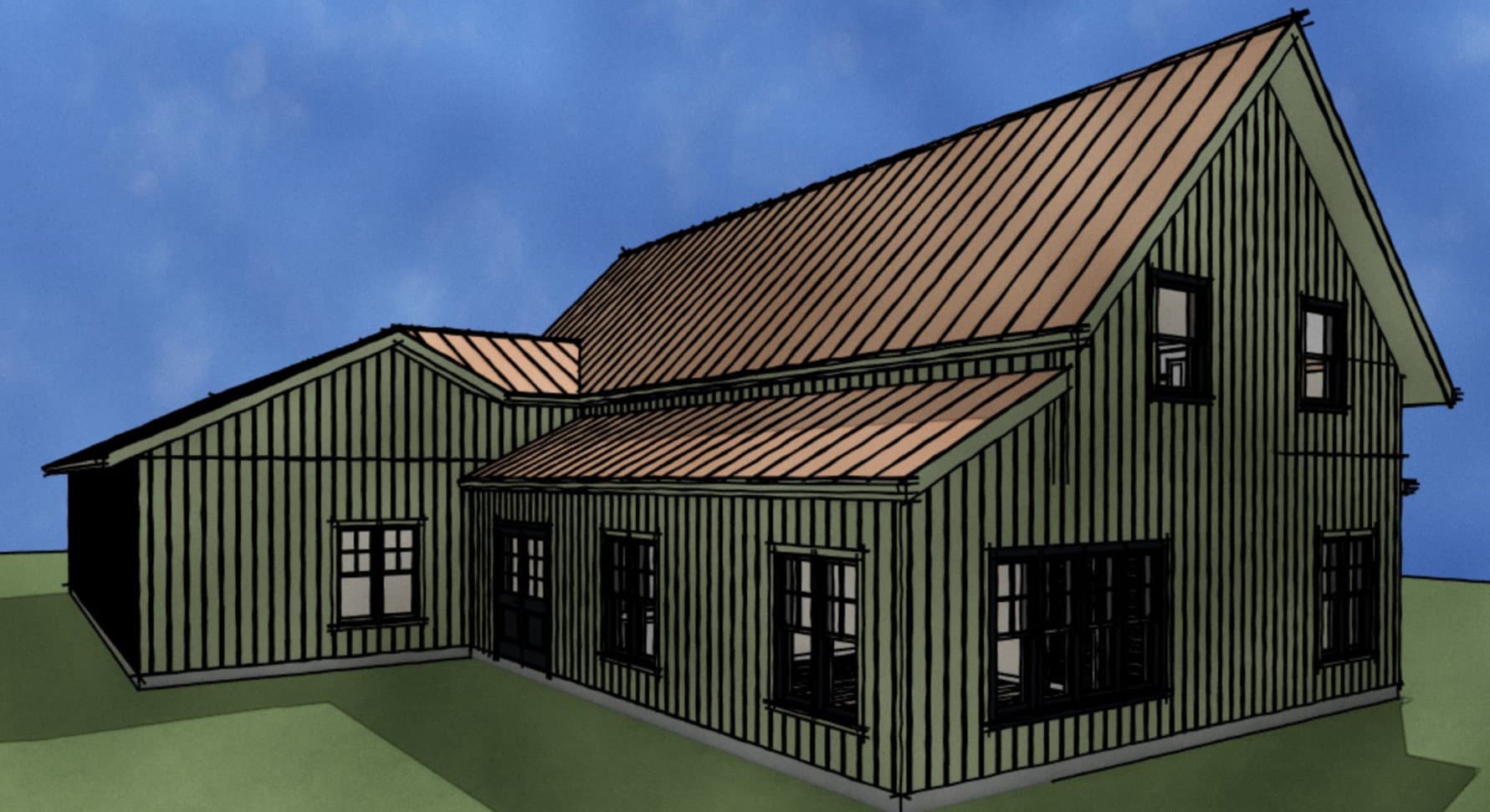 Sage Green and Copper Colored Roof! Plan SP211 Dimensioned Floor
