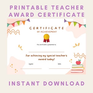 Instant Download Teacher Award Certificate size A4