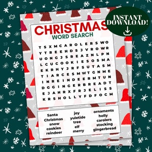 Christmas Word Search - Printable Download, Instant Download, Christmas Activity, Christmas Game, Family Activity, Kids Activity
