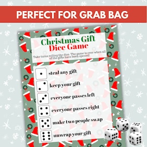 Christmas Gift Dice Game Printable, Instant Digital Download, Grab Bag