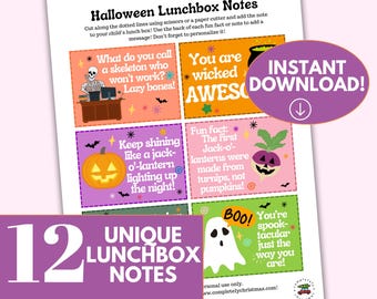Halloween Lunchbox Notes Printable, Jokes, Affirmations (PDF)