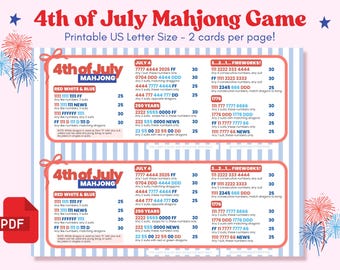 Carta Mahjong per il 4 luglio – PDF stampabile / Carta Mahjong a tema festivo 2026 / Mahjong rosso, bianco e blu / Download digitale immediato
