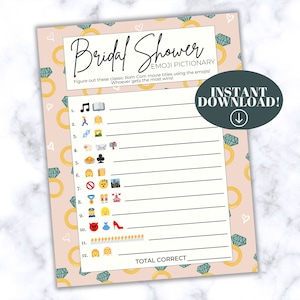 Bridal Shower Emoji Pictionary Game Printable, Instant Download, Bridal Shower Game, Bridal Shower Printable, Bridal Emoji Pictionary