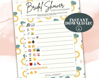 Bridal Shower Emoji Pictionary Game, Rom-Com Movies (Printable, Digital Download)
