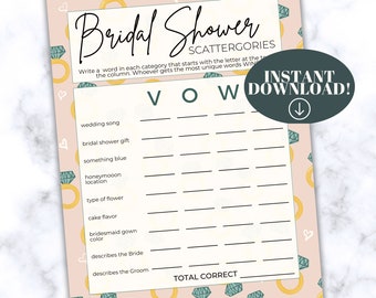 Bridal Shower Scattergories Game, Fun Printable (Digital Download)