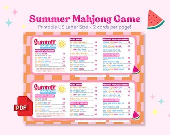Mahjongkaart met zomerthema – printbaar PDF | Mahjongkaart met zomerthema | Spelletjesavond voor meiden | Direct digitaal te downloaden