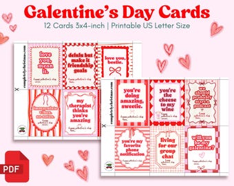 Galentine's Day Cards Printable, Funny Friend Valentine, Preppy Pink Retro Cards for Coworkers BFFs Girl Gang, Instant Digital Download PDF