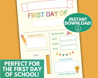 First Day of School Sign | Printable Kids Activity (Instant Download PDF)