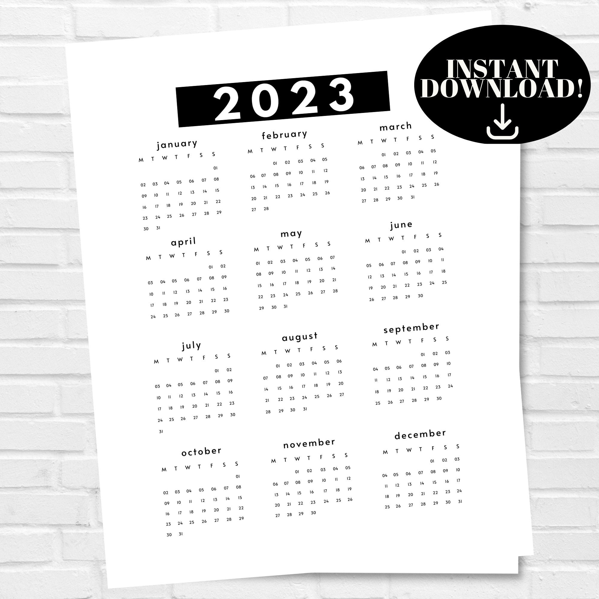 2023 Calendar Printable Minimalist Black And White Monday Start 2023-calendar-printable-minimalist-black-and-white-monday-start