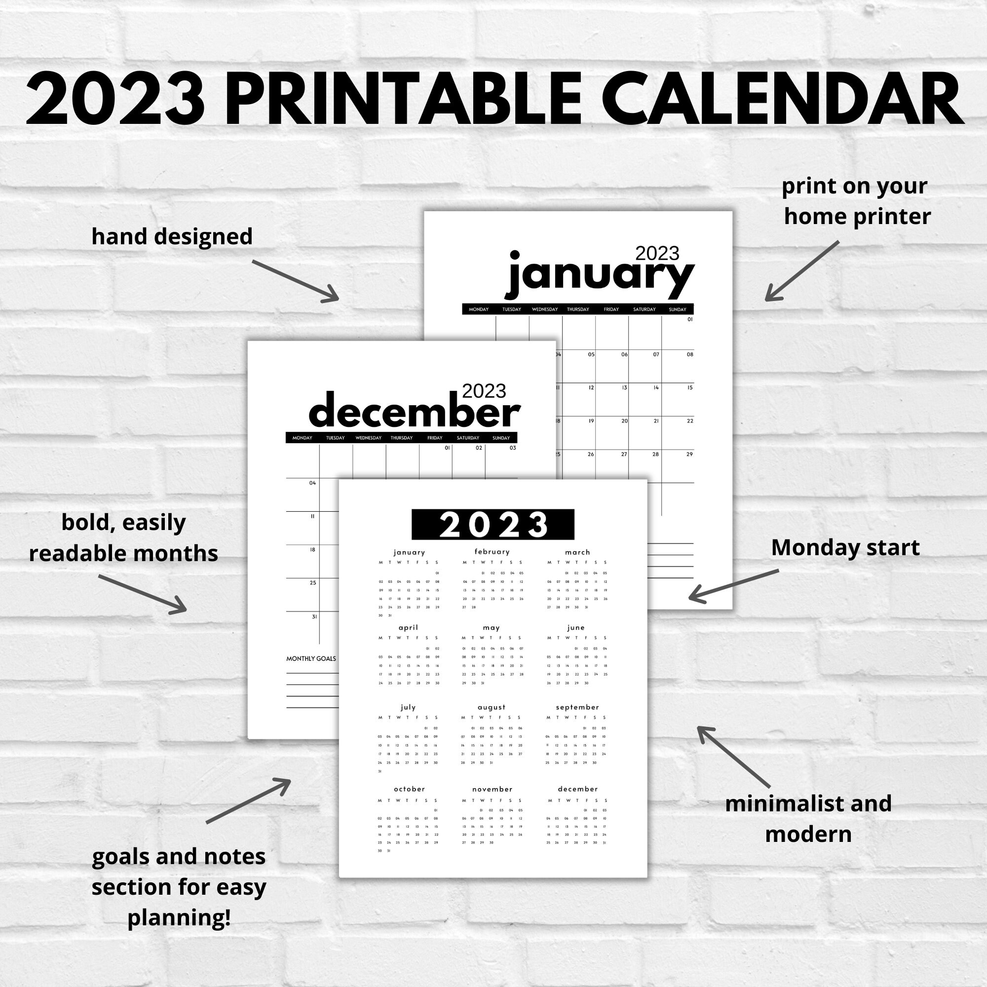 2023 Calendar Printable Minimalist Black And White Monday Start 2023-calendar-printable-minimalist-black-and-white-monday-start