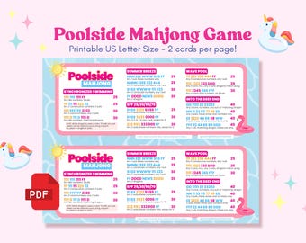 Mahjong-kaart voor bij het zwembad – printbare PDF | Mahjong-kaart met zomerthema | Spelletjesavond met de meiden bij het zwembad | Direct digitaal te downloaden