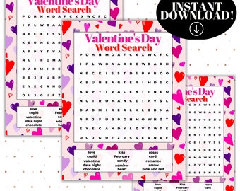 Valentine's Day Word Search, Kids Activity (Digital Download)