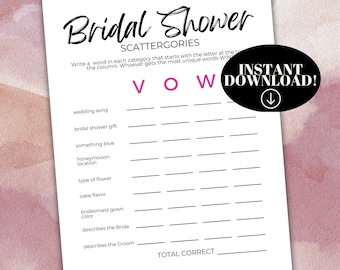 Bridal Shower Scattergories Game, Minimalist Design (Digital Download)