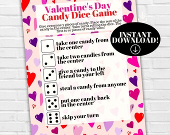 Valentine's Day Candy Dice Game, Family Printable (Digital Download)