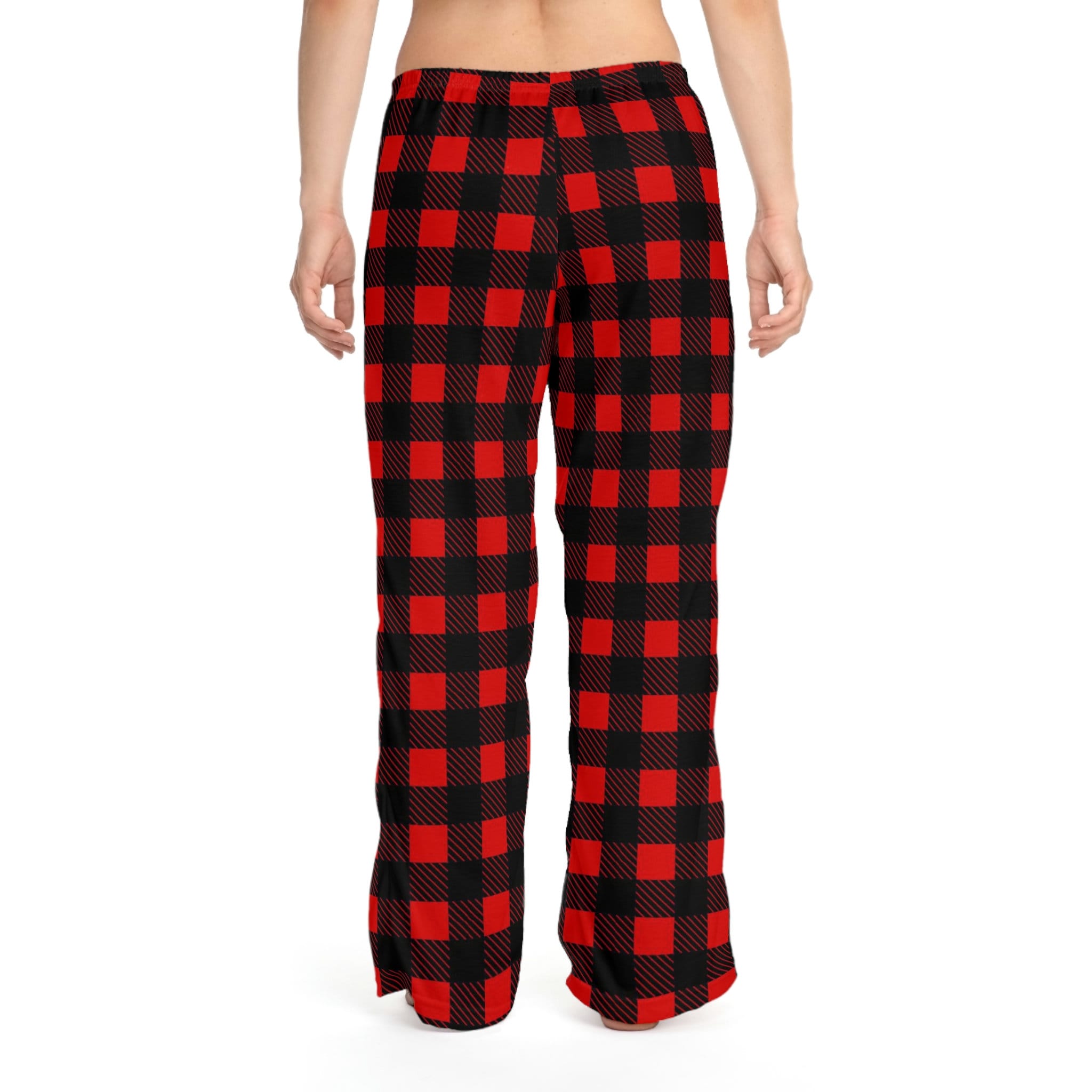 Red Black Plaid Women's Pajama Pants, Red Pj Bottoms, Red