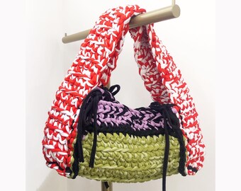 Get Eco-Friendly and Fashion-Forward with our Bohemian Style,Multi-Colored Crochet Bag, Handmade from Recycled Yarn and Combed Cotton Rope.