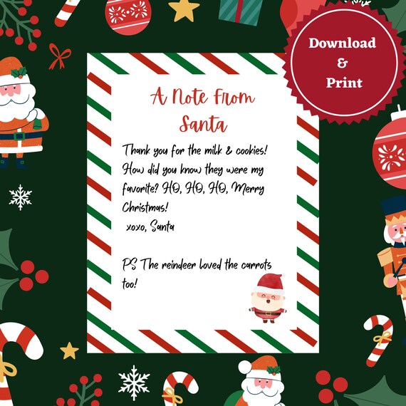 Thank You Note From Santa! Thank You for the Milk & Cookies