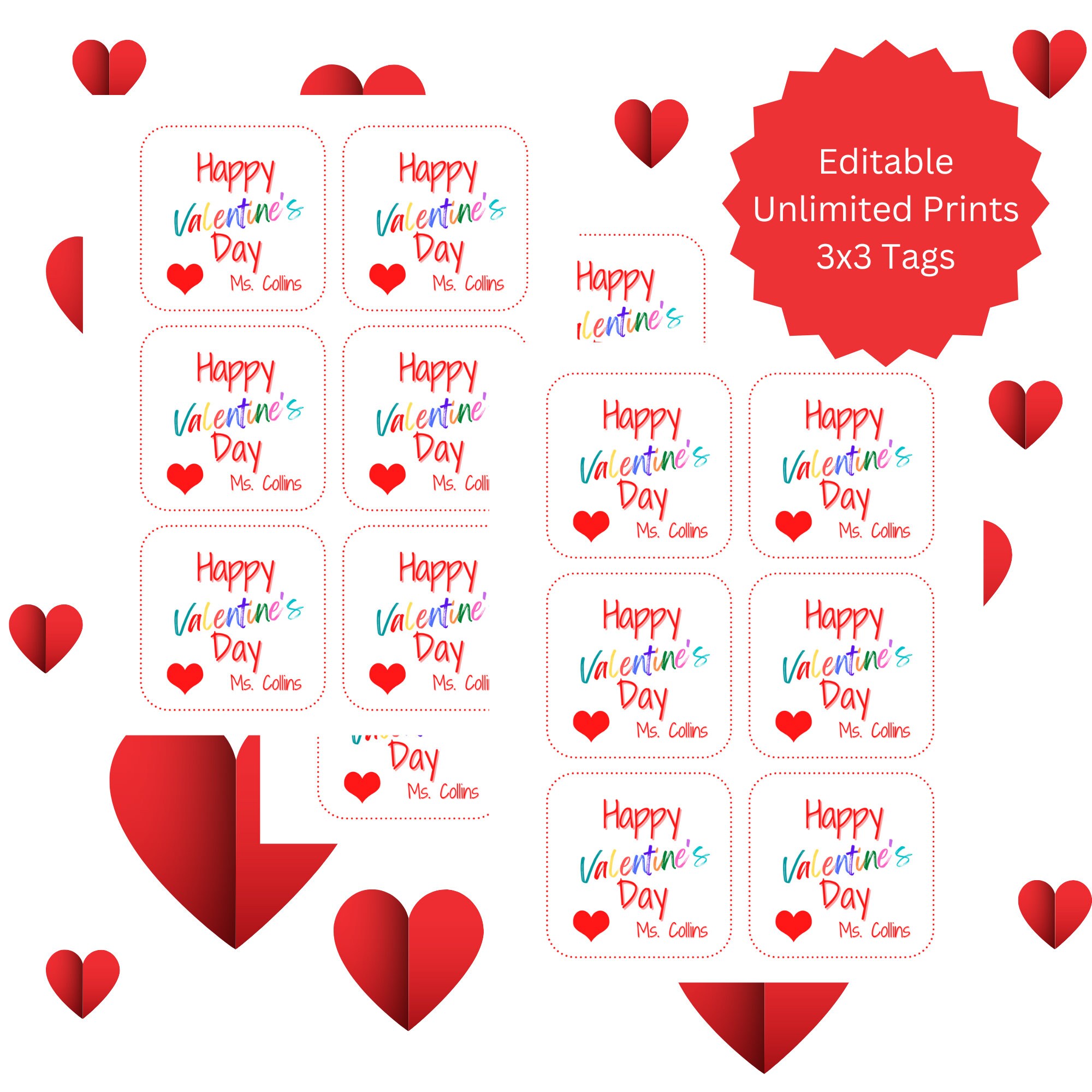 Editable Valentine's Tags. Printable, Personalized Valentine's Day ...