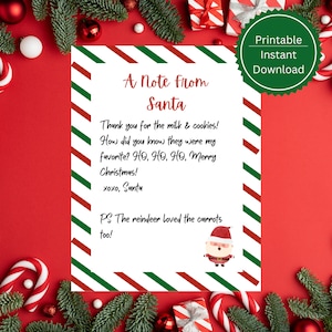 ¡Nota de agradecimiento de Papá Noel! Gracias por la leche y las galletas. Descárgala e imprímela al instante.