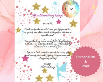 EDITABLE TOOTH FAIRY Letter/Printable Tooth Fairy Receipt/Printable Tooth Fairy Note/Personalized Tooth Fairy Letter/Tooth Fairy Keepsake