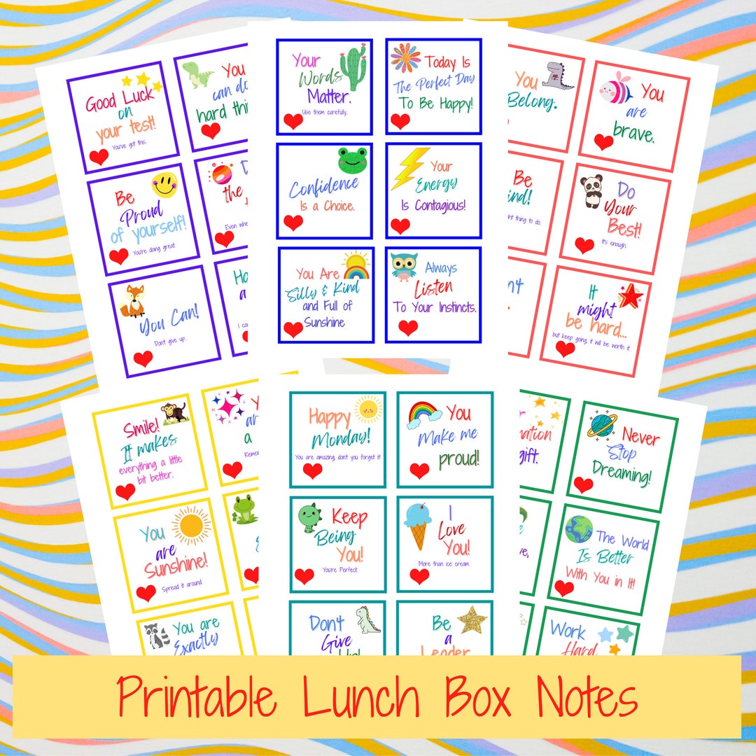 LUNCH BOX Notes/printable/36 Kids Lunch Box Notes/inspirational Lunch Box Notes/cute Lunch Box ...