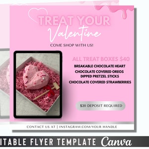 Bearbeitbarer Valentinstag Süße Leckereien Canva Flyer | Dessert Flyer | Social-Media-Beitrag | Business Flyer | Süße Leckereien Flyer |