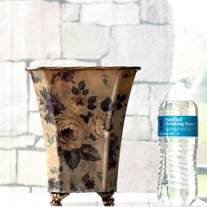 Vintage Claw Footed Floral Metal Square Planter or Vase 8.5” Tall x7”