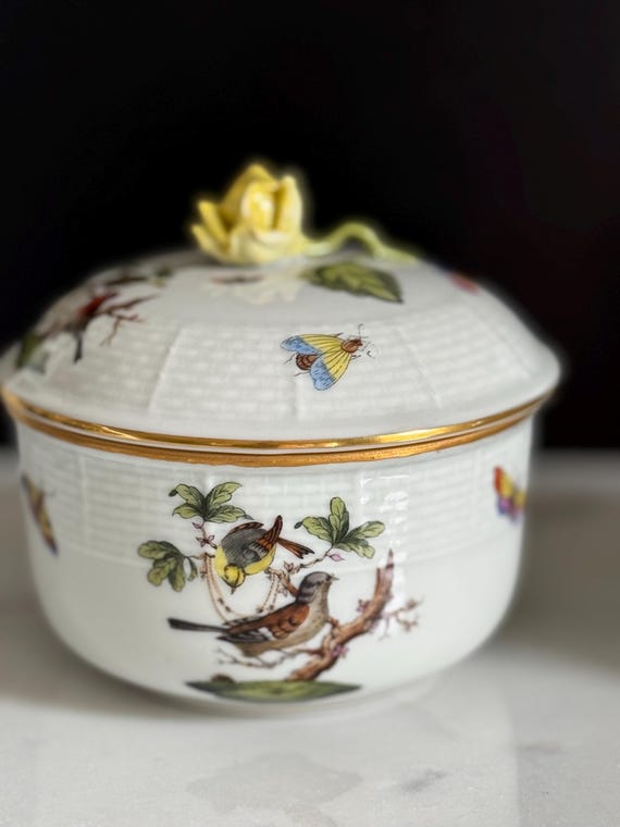 Herend Rothschild Bird Sugar Bowl & Lid Large 4