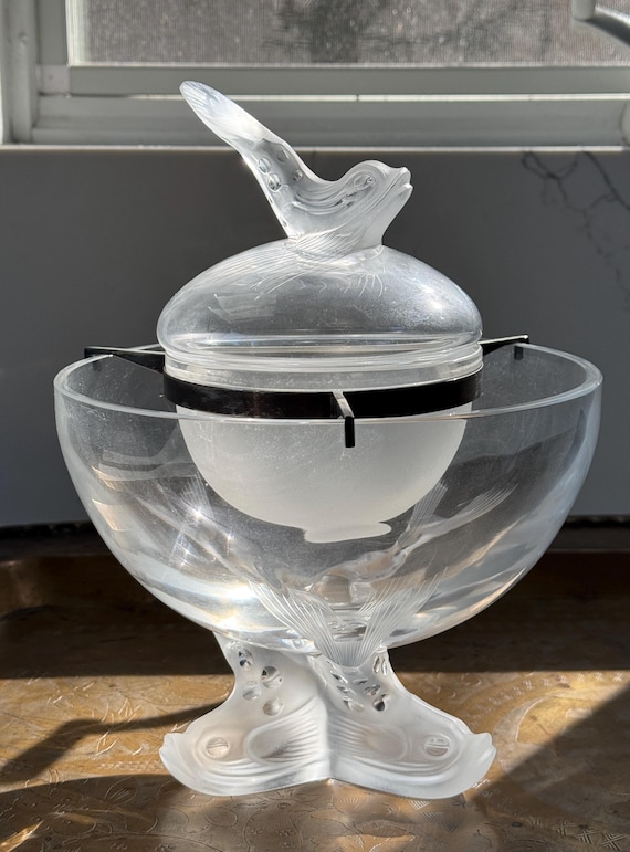 Lalique Igor Crystal Glass Caviar Server Bowl or Serving Dish With
