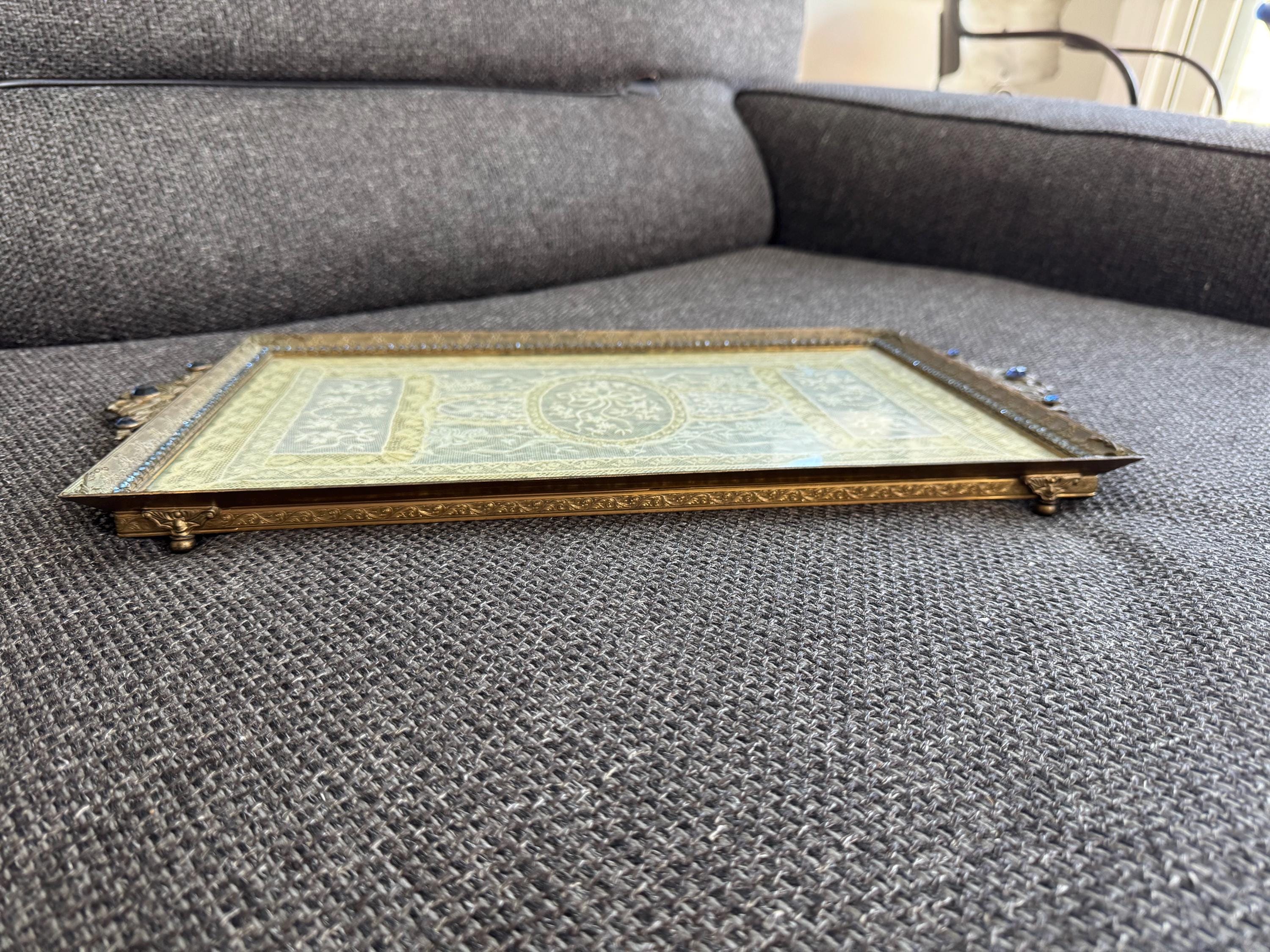 Large Antique Empire Art Gold E & JB Brass Vanity Tray With