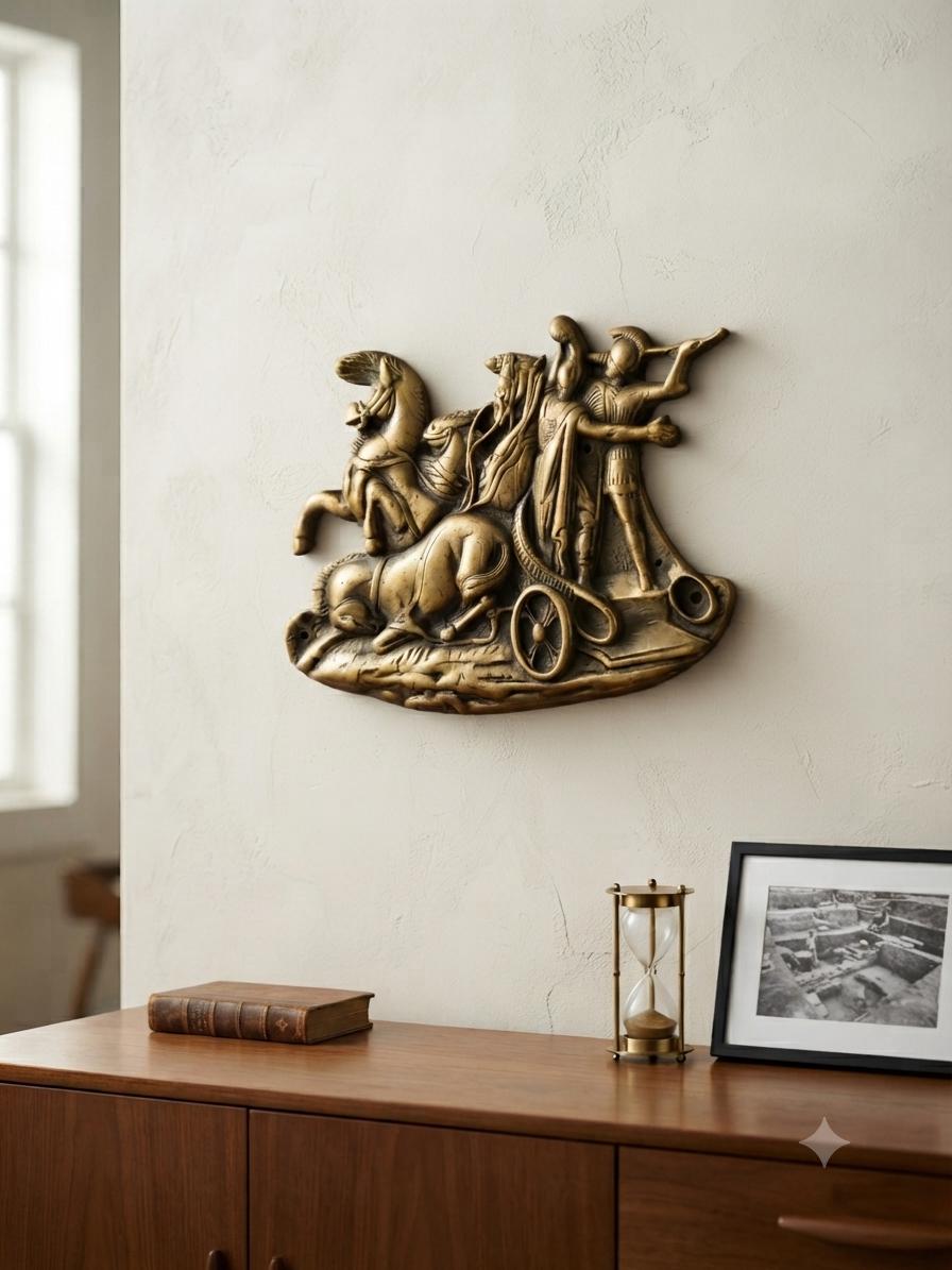 Vintage Roman Chariot Scene Low Relief Bronze? Wall Plaque 11.25