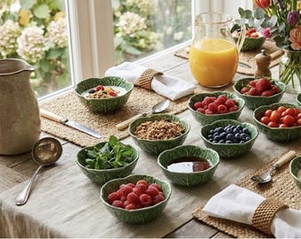 World Market Cabbage Ware Green Bowls 4.5"x1.5" | Set of 10 Made in Portugal Majolica Dishes | Grandmillennial Cottagecore Tableware