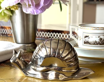 Vintage One of a kind Mid-Century Silver Plated Butter Dish with Glass Insert & Knife Snail EP Zinc Hong Kong 1960s 5.5"x2.75"h