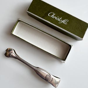 Vintage 1970 goldsmith model Vendome Christofle silver-plated sugar tongs with Box