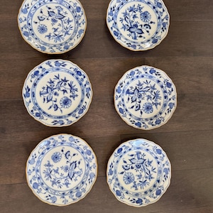 Pick from Various Set of Vintage or Antique Meissen Blue Onion Porcelain Luncheon, Salad or Dessert Plates with Gold Rim 9&quot; or 8&quot; or 7&quot;