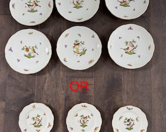 Pick of Herend Rothschild Birds S/6 7.75" Salad Plate OR S/3 Dessert Plate 5.75" Basketweave border - A Barbara Taylor Bradford Collection