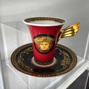 Rosenthal meets Versace Medusa coffee cup and saucer set in Red Black with Opulent gold details