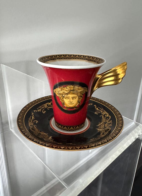 Rosenthal Meets Versace Medusa Coffee Cup and Saucer Set in Red