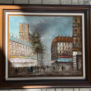 Gorgeous Parisian Street Scene Original Oil On Canvas signed Burnett 31&quot; x 27&quot;