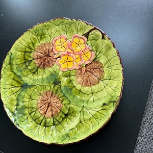 Vintage German Majolica by CICO 2306 Hand Painted Geranium 11.5&quot; Display Plate