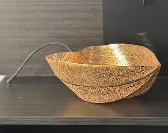 Rare Large Michael Aram Gooseberry Pierced Bowl 22K Gold Coating 21-22" L x 10.5"Dx 4.75"H